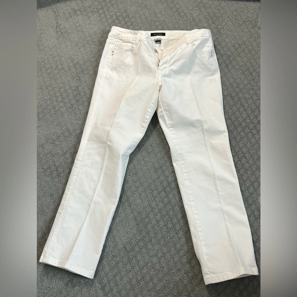 White House Black Market white jeans with jewel stone adorned back pockets - Picture 3 of 9